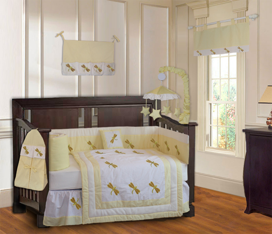 Yellow Dragonfly 9pc crib bedding set-